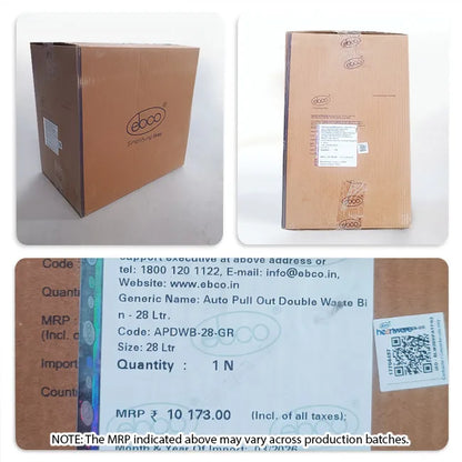 Ebco Auto Pull Out Waste Bin, 2 X 14L (Dry/Wet Separate) | HomeRun, Bangalore