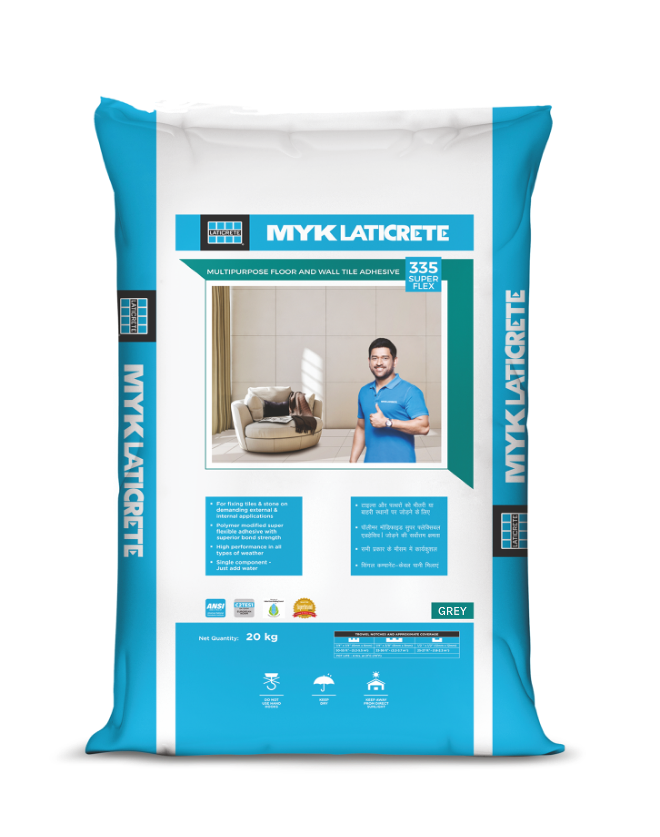 MYK Laticrete 335 Super Flex Tile & Stone Adhesive, Grey, 20 Kg Bag