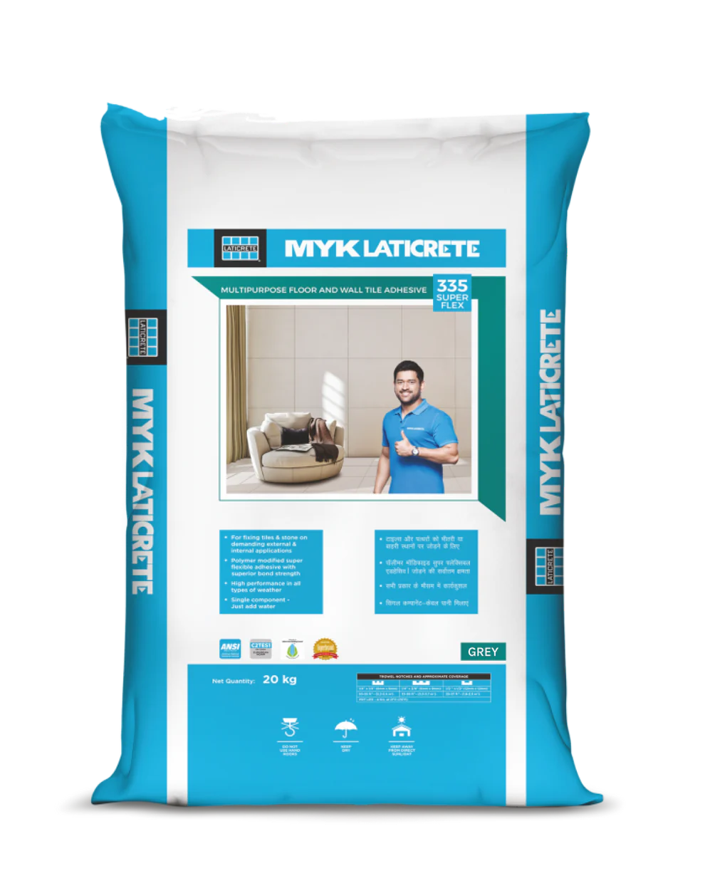 MYK Laticrete 335 Super Flex Tile & Stone Adhesive, Grey, 20 Kg Bag