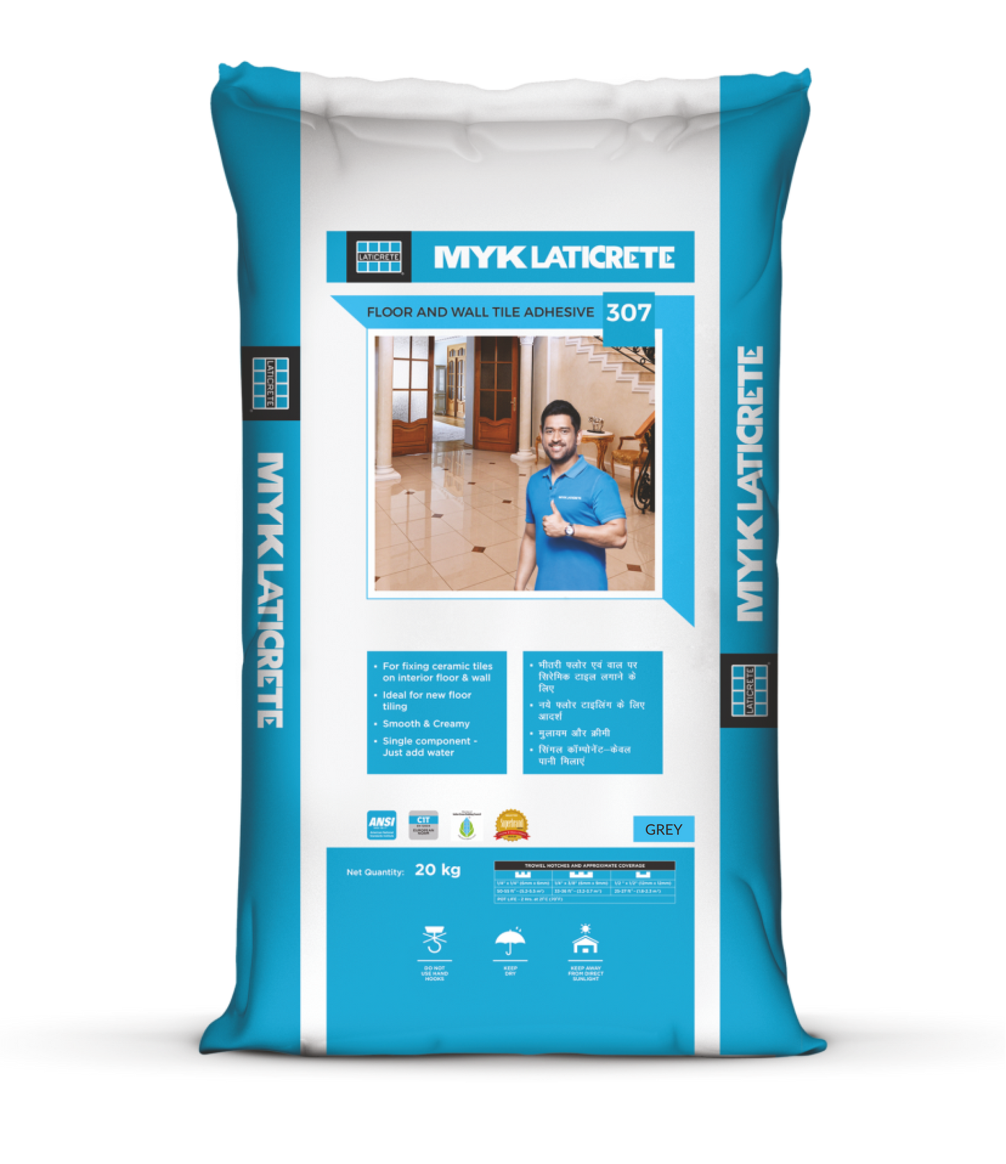 MYK Laticrete 307 Floor & Wall Ceramic Tile Adhesive, Grey, 20 Kg Bag