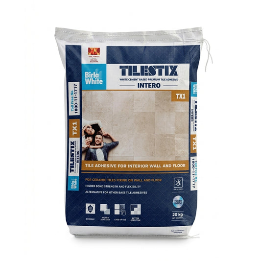 Birla White Tilestix Intero Grip+ (TX2) Tile Adhesive, White, 20 Kg Bag | HomeRun, Bangalore