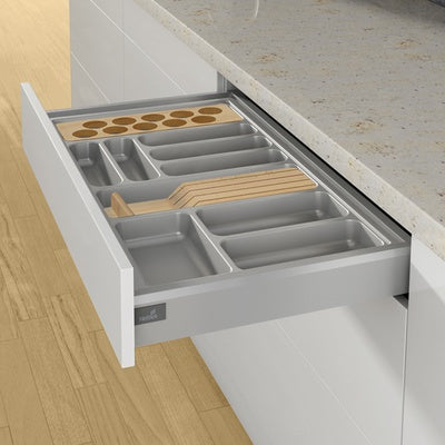 Hettich OrgaTray 440 Trimmable (Fixed Partition) Cutlery Insert, Silver