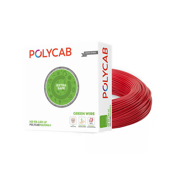 Polycab Maxima+ Green Wire HR FR-LSH LF 90m 180m coil heat resistant 85°C lead free flame retardant low smoke copper conductor Bangalore delivery