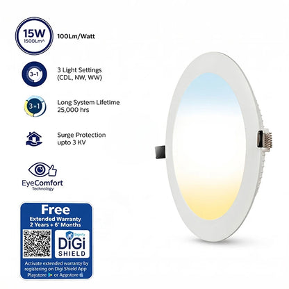 Philips Ultra Glow 3-in-1 LED Downlight, Round