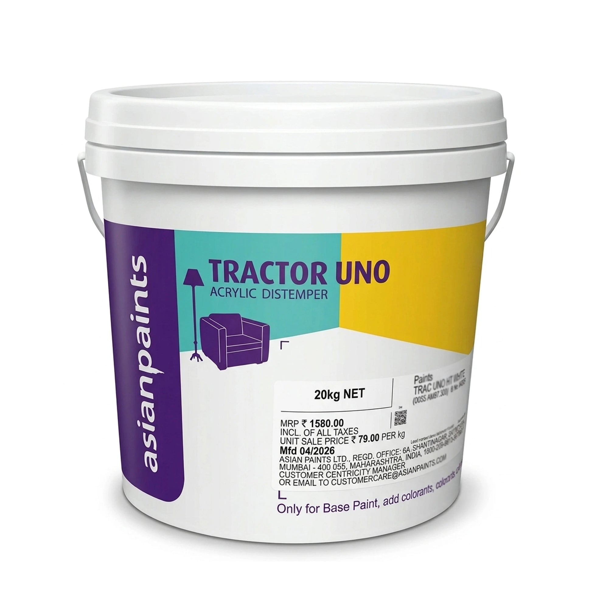 Asian Tractor Uno Acrylic Distemper Paint, White, 20kg
