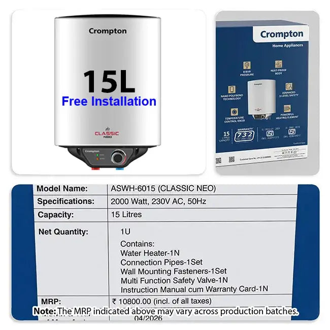 Crompton Classic Neo, 2000W Storage Water Heater