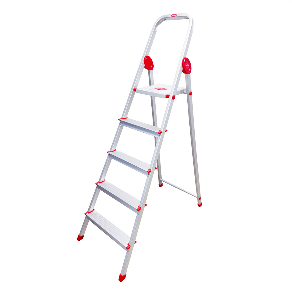 Bathla Arize 5-Step Foldable Aluminium Ladder (110 CM) – Premium Anodized Finish, High-Stability Sure-Hinge™ Technology | HomeRun, Bangalore