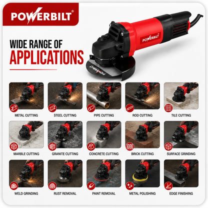 Powerbilt PBT-AG4-1100 Heavy Duty Angle Grinder, 1100W, 100mm (4")