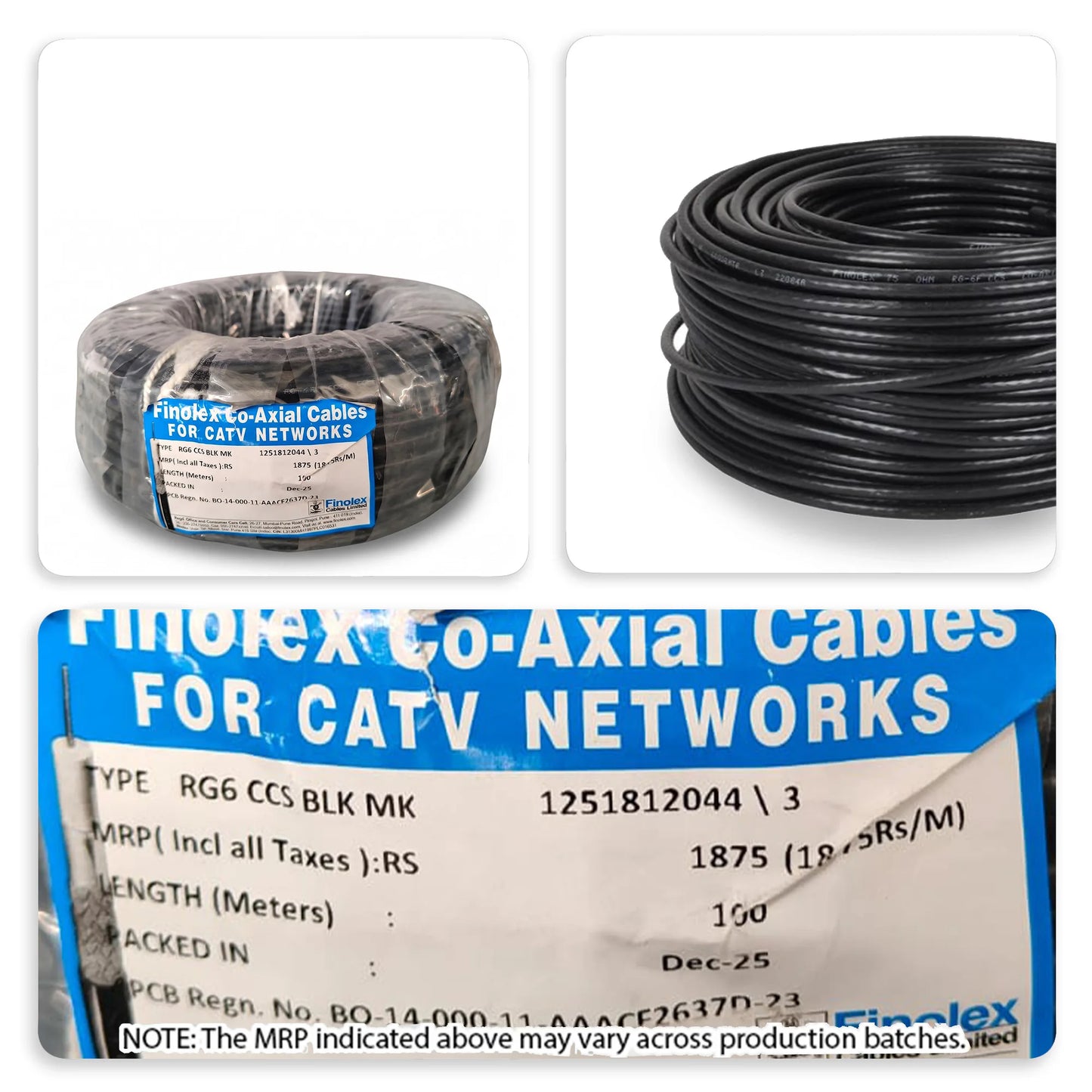 Finolex RG-6 CCS Axial Cable, 100m I Homerun, Bangalore