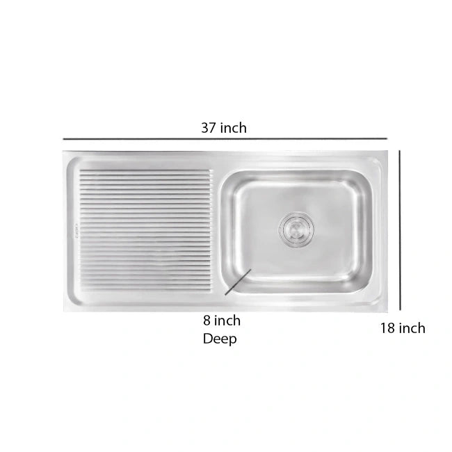 Futura Dura Single Bowl with Drainboard Sink, Stainless Steel, 37" X 18" X 8"