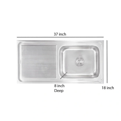 Futura Dura Single Bowl with Drainboard Sink, Stainless Steel, 37" X 18" X 8"