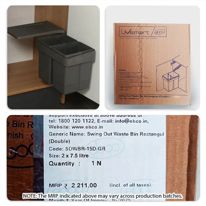 Ebco Swing Out Waste Bin, Rectangular