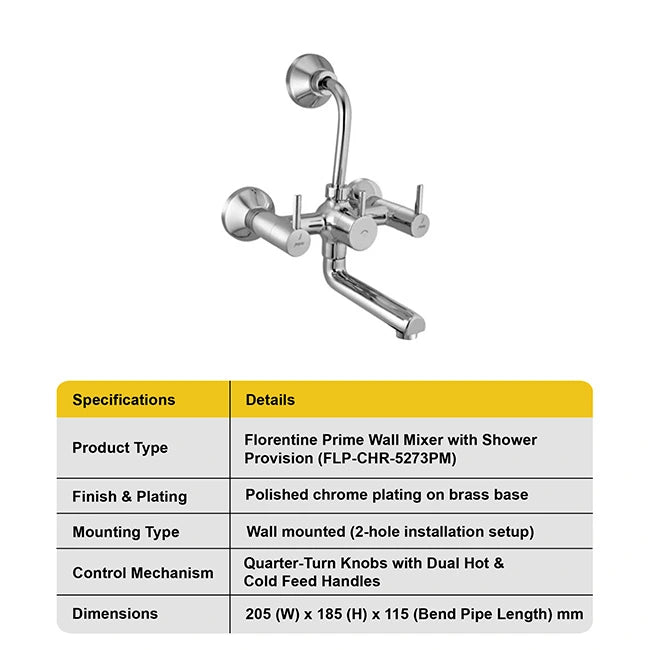 Jaquar Florentine Prime Wall Mixer with Shower Provision, Chrome I Homerun, Bangalore